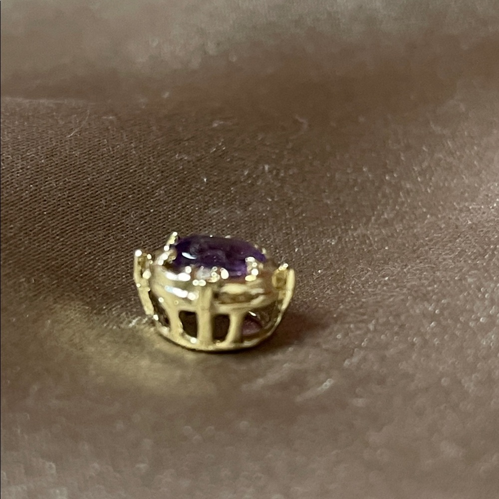 Vintage Solid 14k and Genuine Amethyst Bracelet Slide Charm 7mm - Picture 5 of 8